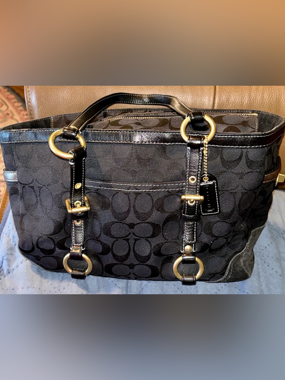 COACH Vintage Gallery BLACK Canvas Signature Jacquard Monogram Shoulder Tote
